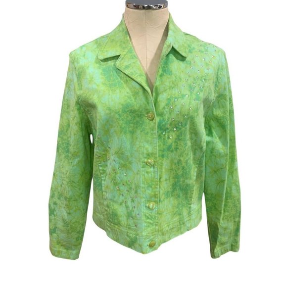 Large BXB Women's Vintage 1990s Embellished Stretch Jean Jacket - Picture 1 of 9